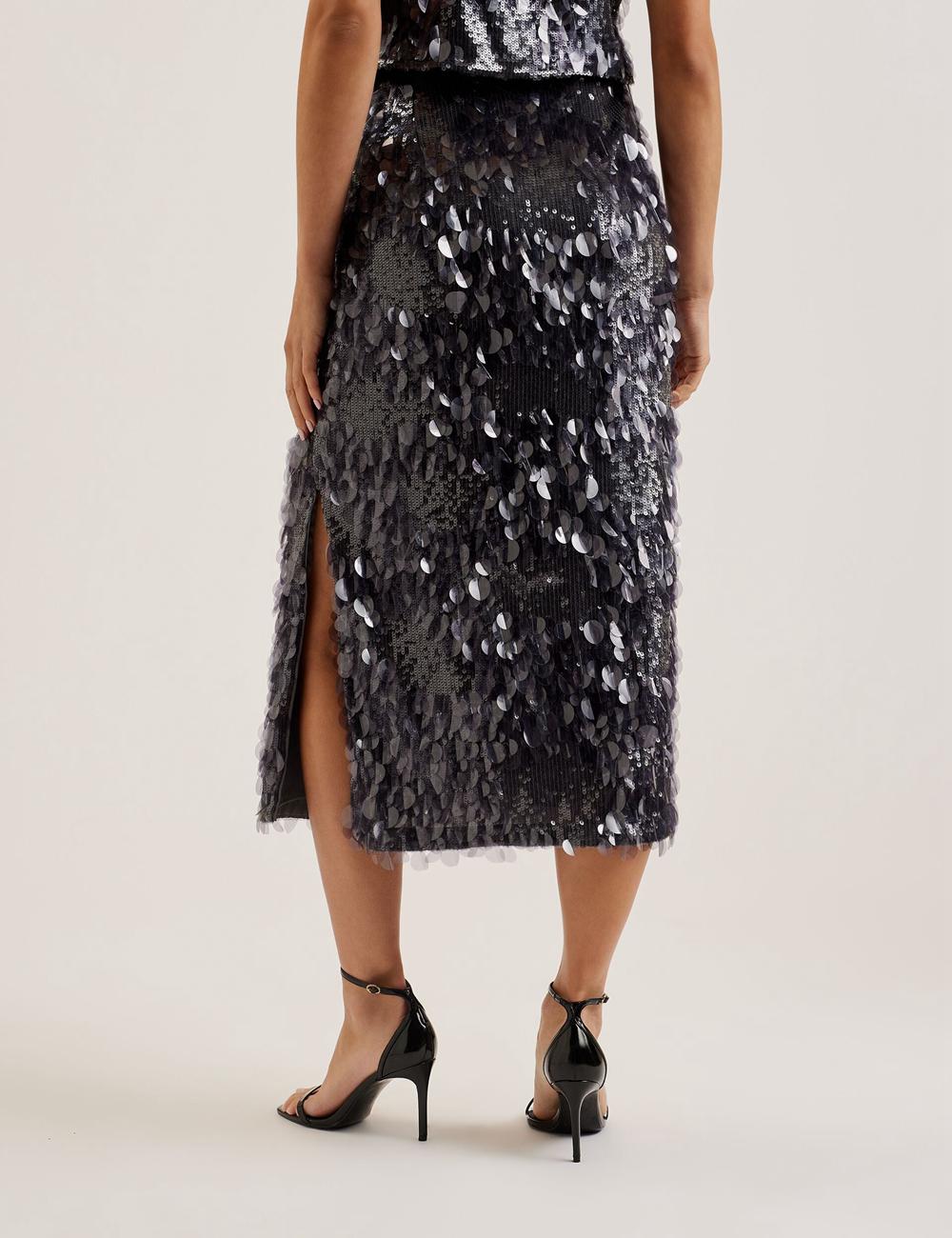 Jupes Ted Baker DORIDA - Mixed Sequin With Slit Femme Grise | Paris  95213-VEGN