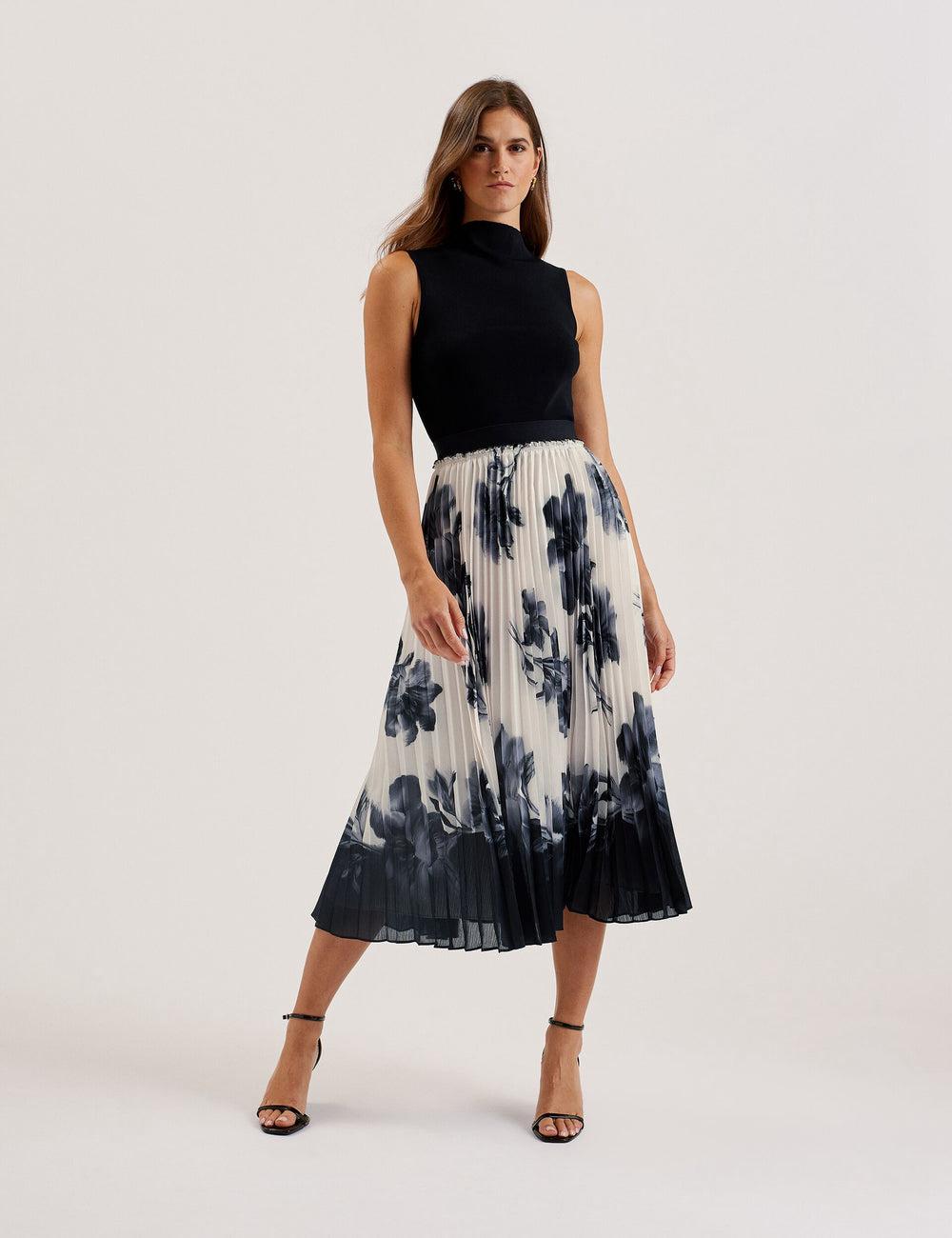 Jupes Ted Baker EMISTA - Monochrome Print Pleated Femme Ivory | Paris  65328-UQCL
