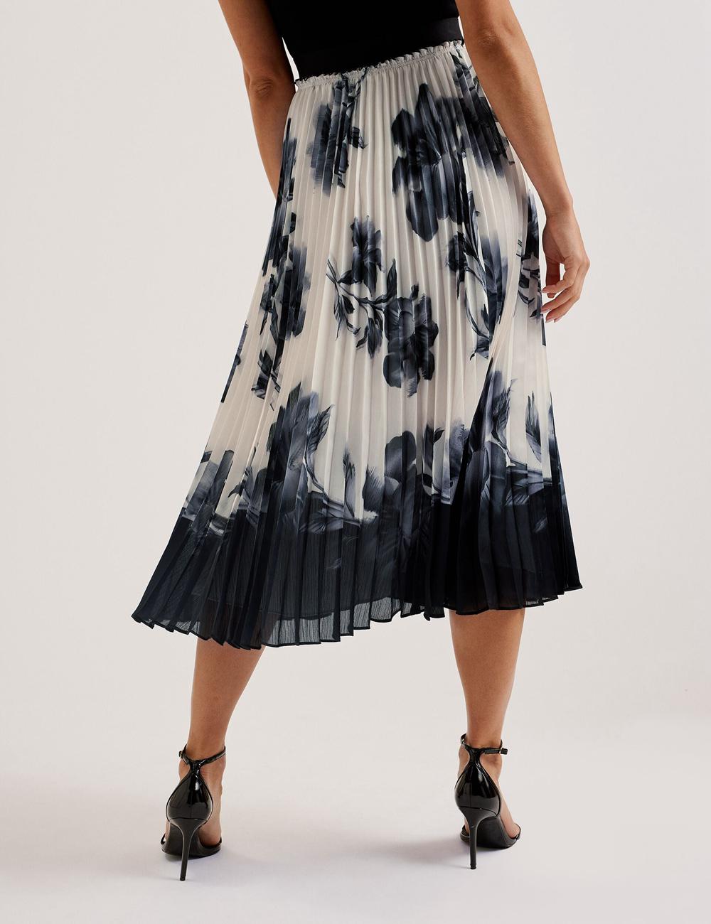 Jupes Ted Baker EMISTA - Monochrome Print Pleated Femme Ivory | Paris  65328-UQCL