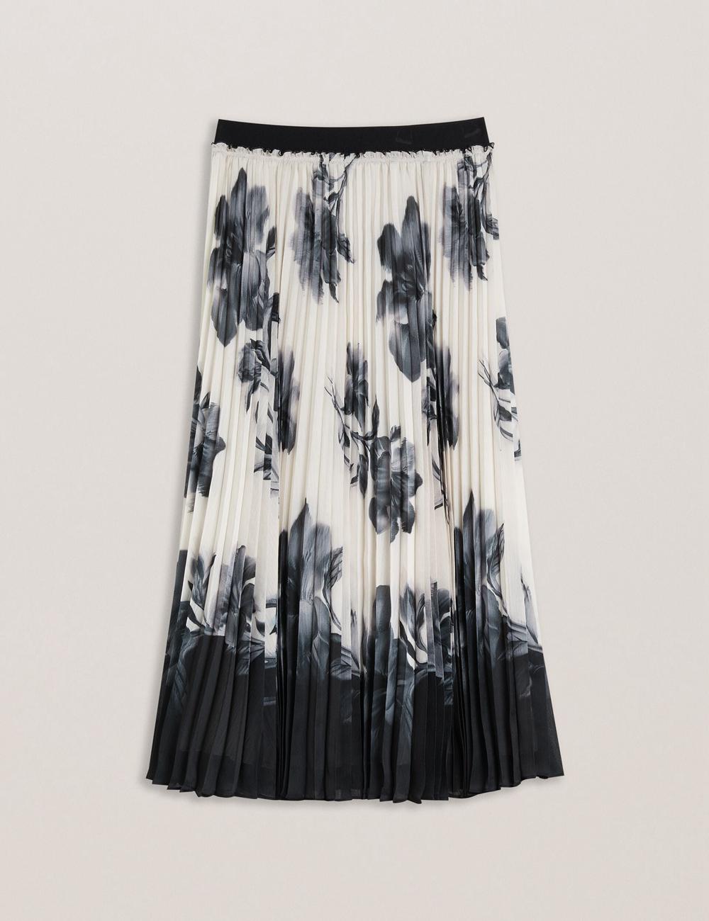 Jupes Ted Baker EMISTA - Monochrome Print Pleated Femme Ivory | Paris  65328-UQCL