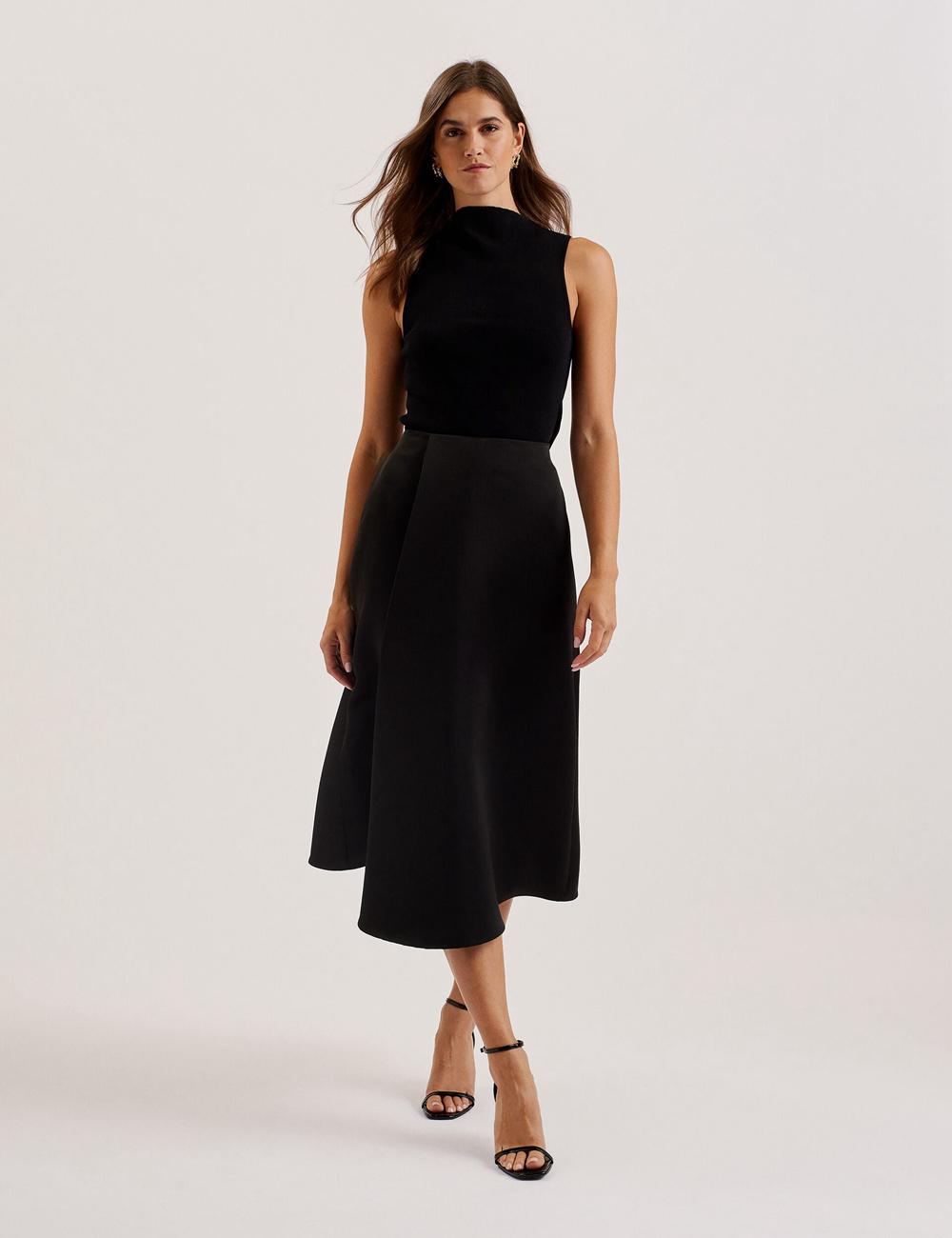 Jupes Ted Baker ERVA - Asymmetric Satin Wrap Femme Noir | Paris  31587-LUVR
