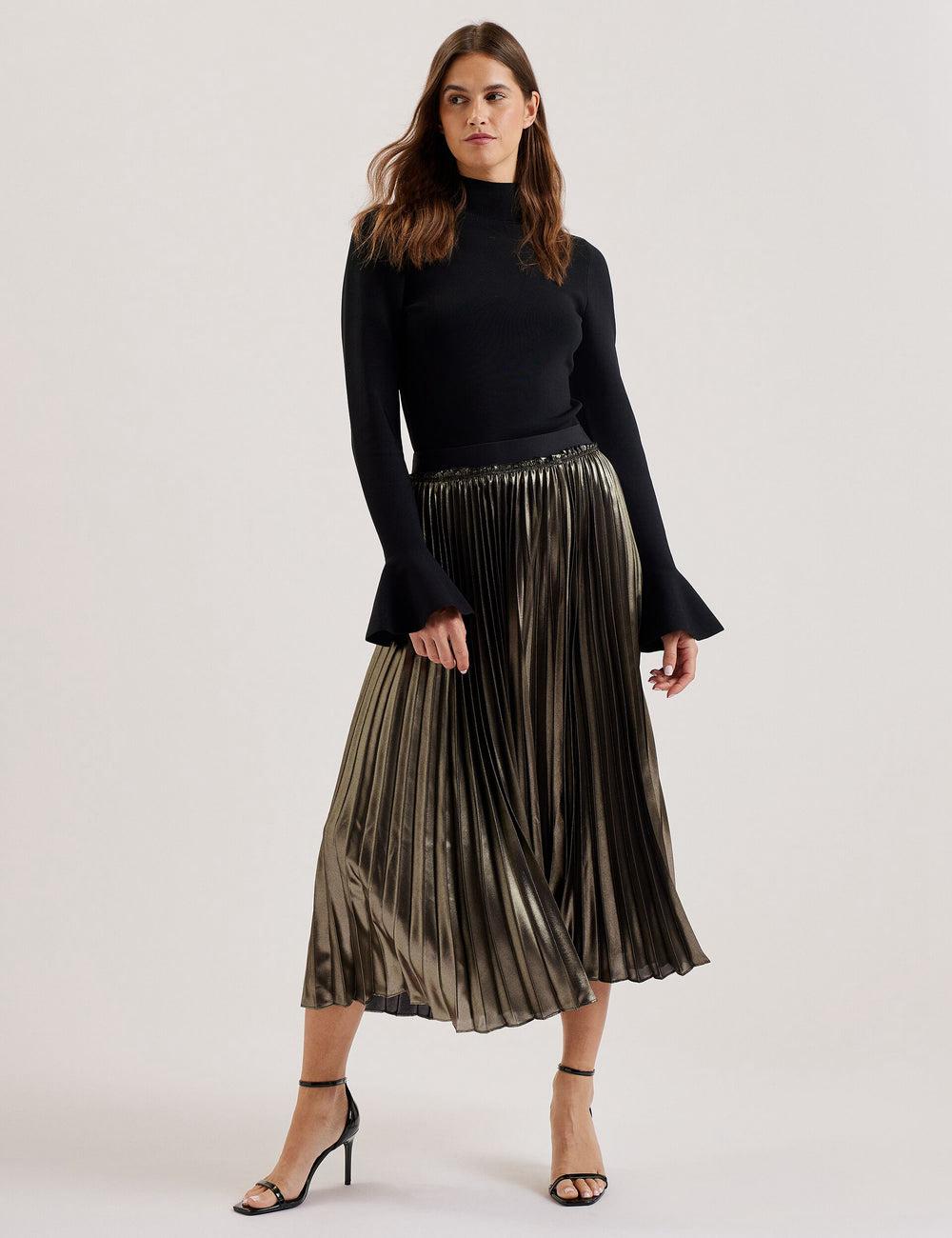 Jupes Ted Baker KESE - Metallic Pleated A-Line Femme Doré | Paris  01582-AJSC