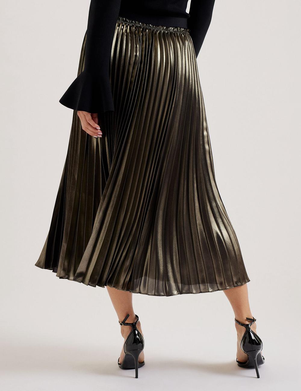 Jupes Ted Baker KESE - Metallic Pleated A-Line Femme Doré | Paris  01582-AJSC