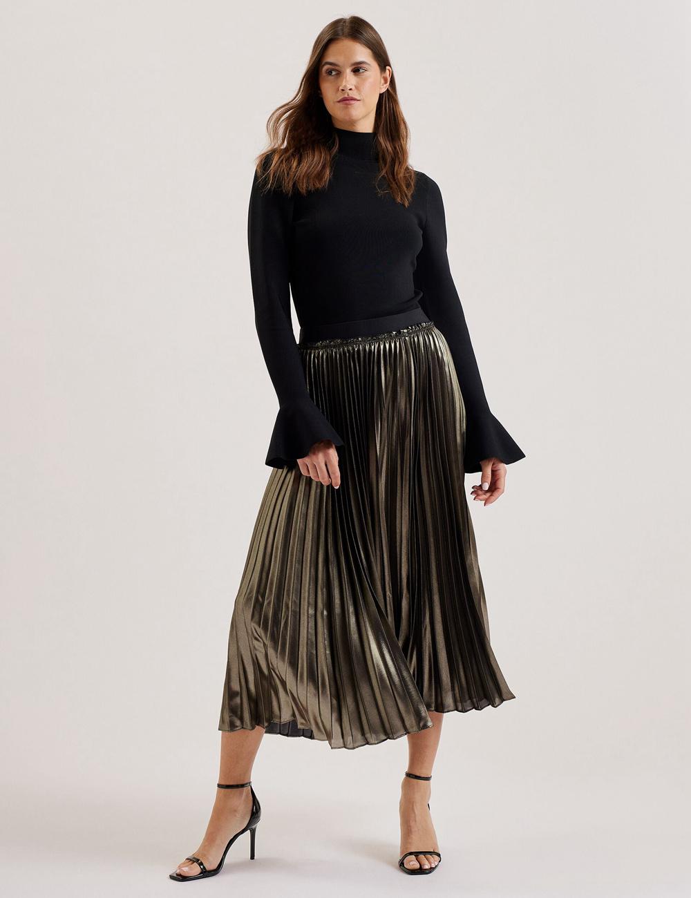 Jupes Ted Baker KESE - Metallic Pleated A-Line Femme Doré | Paris  01582-AJSC