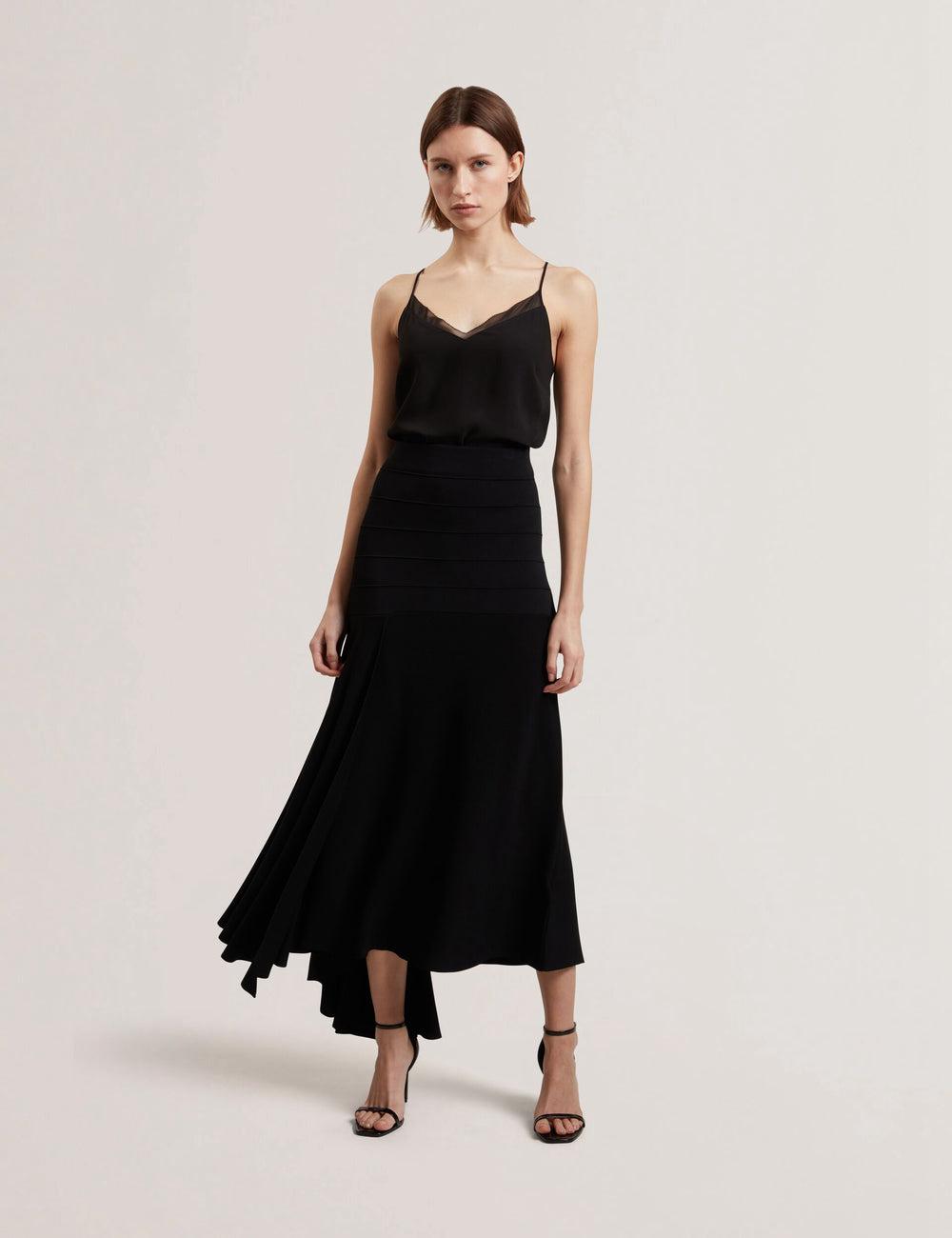Jupes Ted Baker LAURRIE - Asymmetric Waterfall Hem Knitted Femme Noir | Paris  49578-VIOP