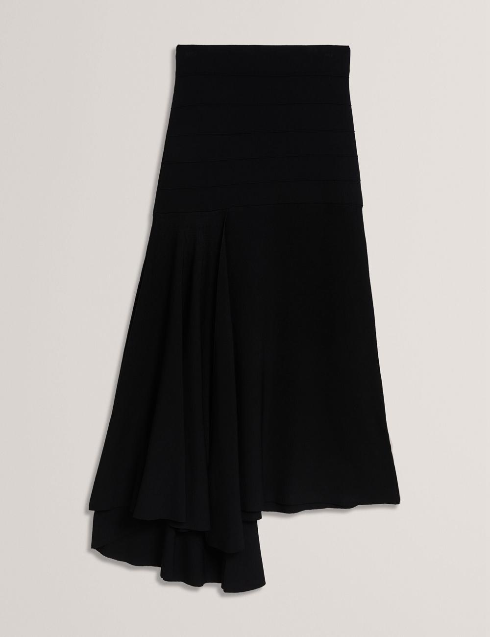 Jupes Ted Baker LAURRIE - Asymmetric Waterfall Hem Knitted Femme Noir | Paris  49578-VIOP