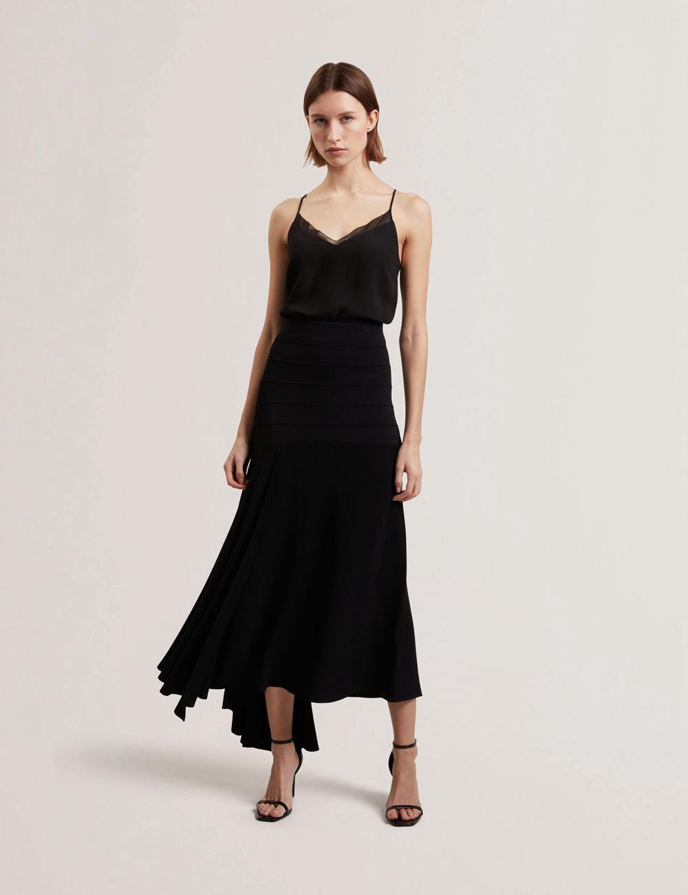 Jupes Ted Baker LAURRIE - Asymmetric Waterfall Hem Knitted Femme Noir | Paris  49578-VIOP