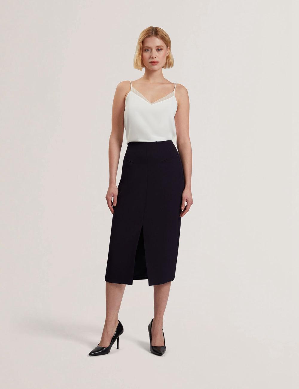 Jupes Ted Baker MANABSL - Tailored Midi Pencil Skirt With Front Split Femme Bleu Marine | Paris  46870-JURZ