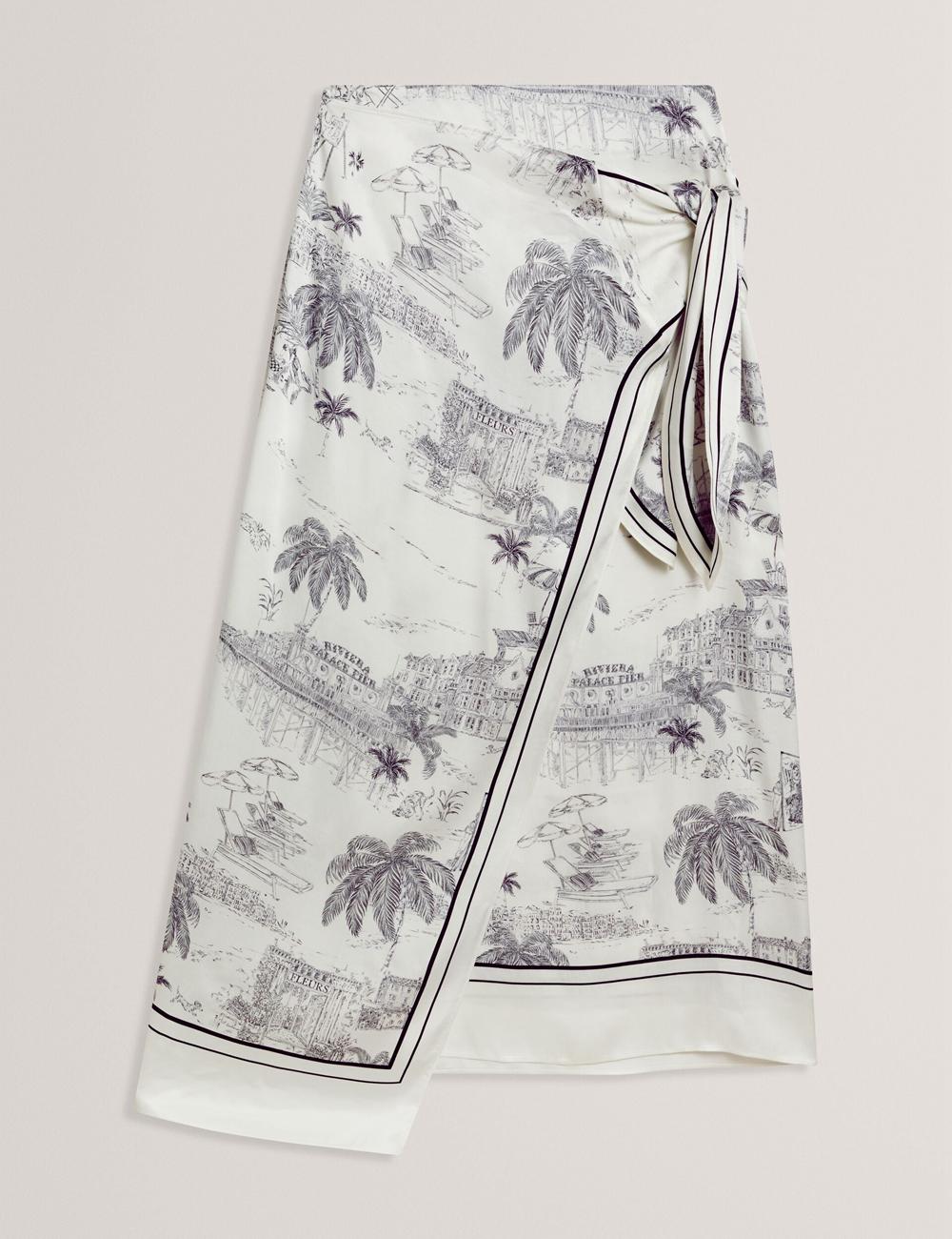 Jupes Ted Baker MELVA - Printed Detail Wrap Femme Ivory | Paris  73294-SFVZ