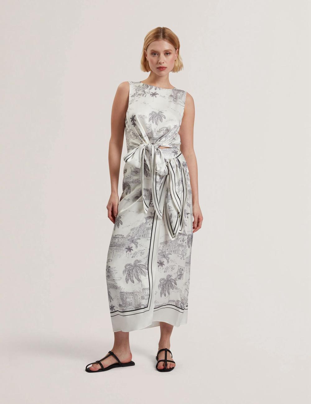 Jupes Ted Baker MELVA - Printed Detail Wrap Femme Ivory | Paris  73294-SFVZ
