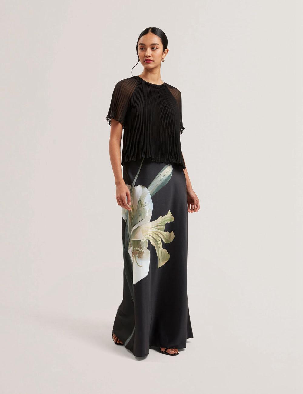 Jupes Ted Baker ZIONNA - Floral Print Detail Satin Femme Noir | Paris  57846-JLWD