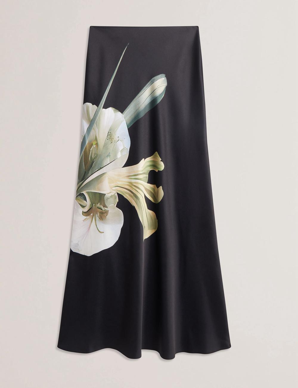 Jupes Ted Baker ZIONNA - Floral Print Detail Satin Femme Noir | Paris  57846-JLWD