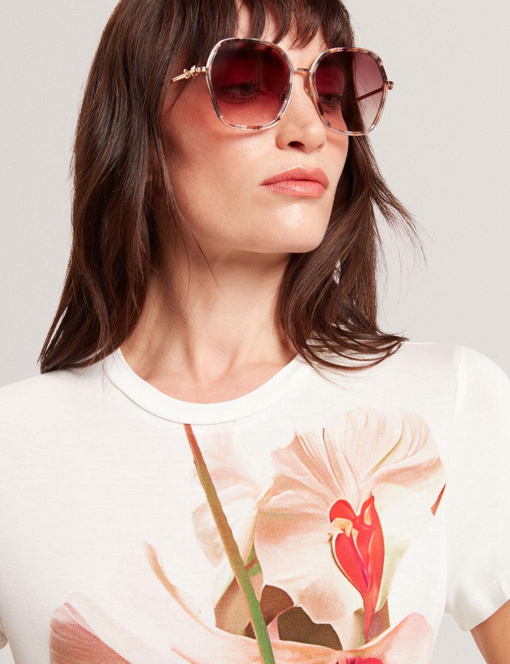 Lunette de Soleil Ted Baker KIRA - Oversized Metal Frame Hexagon Femme Gloss Pattern | Paris  27086-XNWM