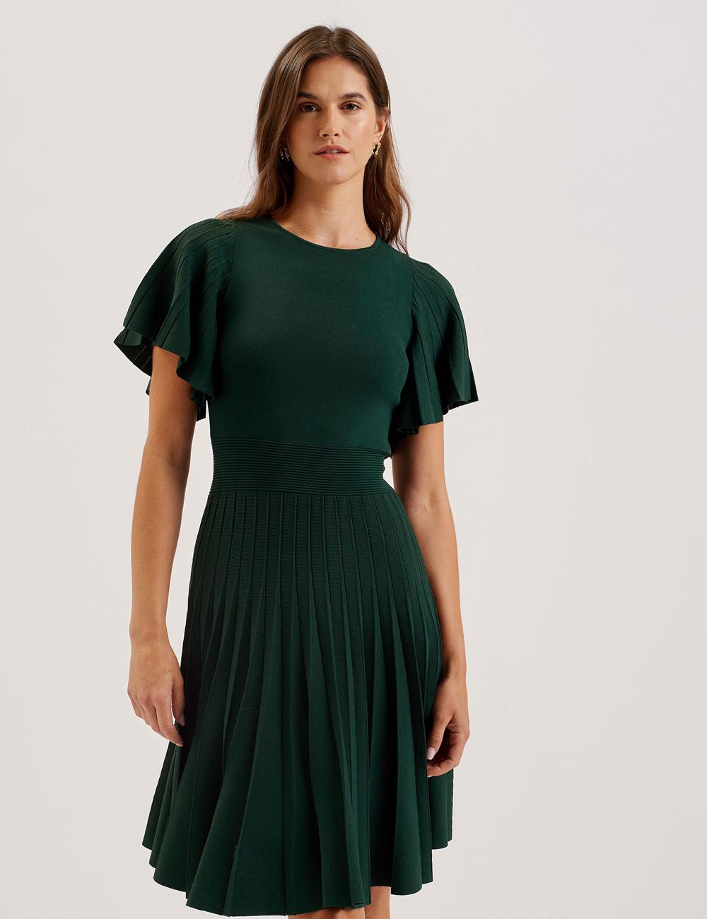 Mini Robe Ted Baker ALENHA - Knitted Angel Sleeve Femme Vert | Paris  70156-ETRD
