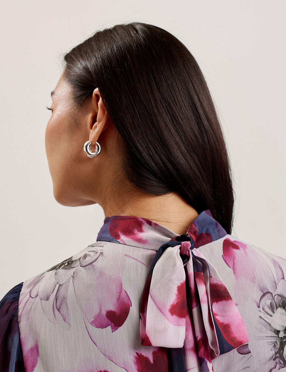 Mini Robe Ted Baker ARACELY - Floral High Neck Long Sleeve Femme Bleu Marine | Paris  81927-HUXK