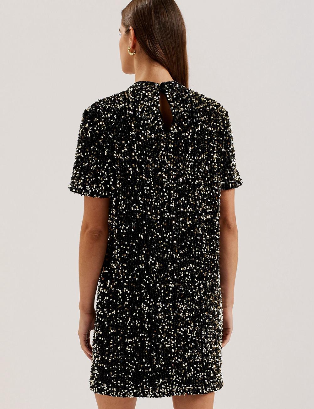 Mini Robe Ted Baker AUDRIYY - Sequin Embellished Velvet Shift Femme Noir | Paris  76429-JMYI