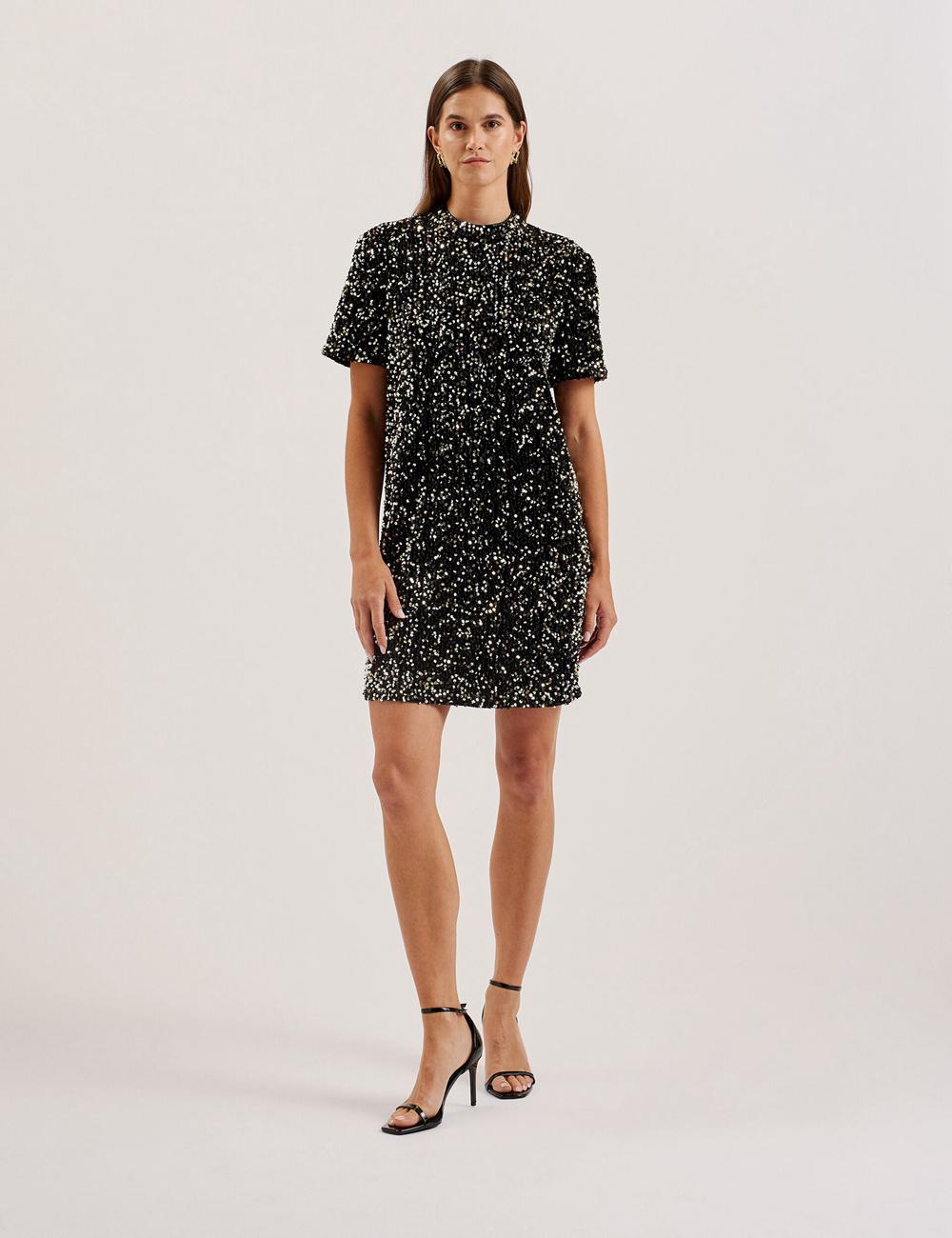 Mini Robe Ted Baker AUDRIYY - Sequin Embellished Velvet Shift Femme Noir | Paris  76429-JMYI
