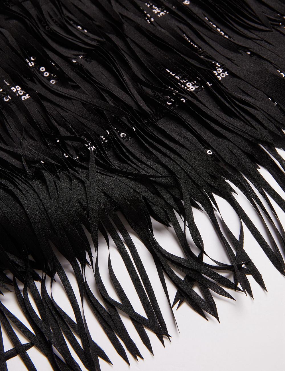 Mini Robe Ted Baker BARTIN - Fringed Sequin Halter Strap Femme Noir | Paris  28195-MEOL