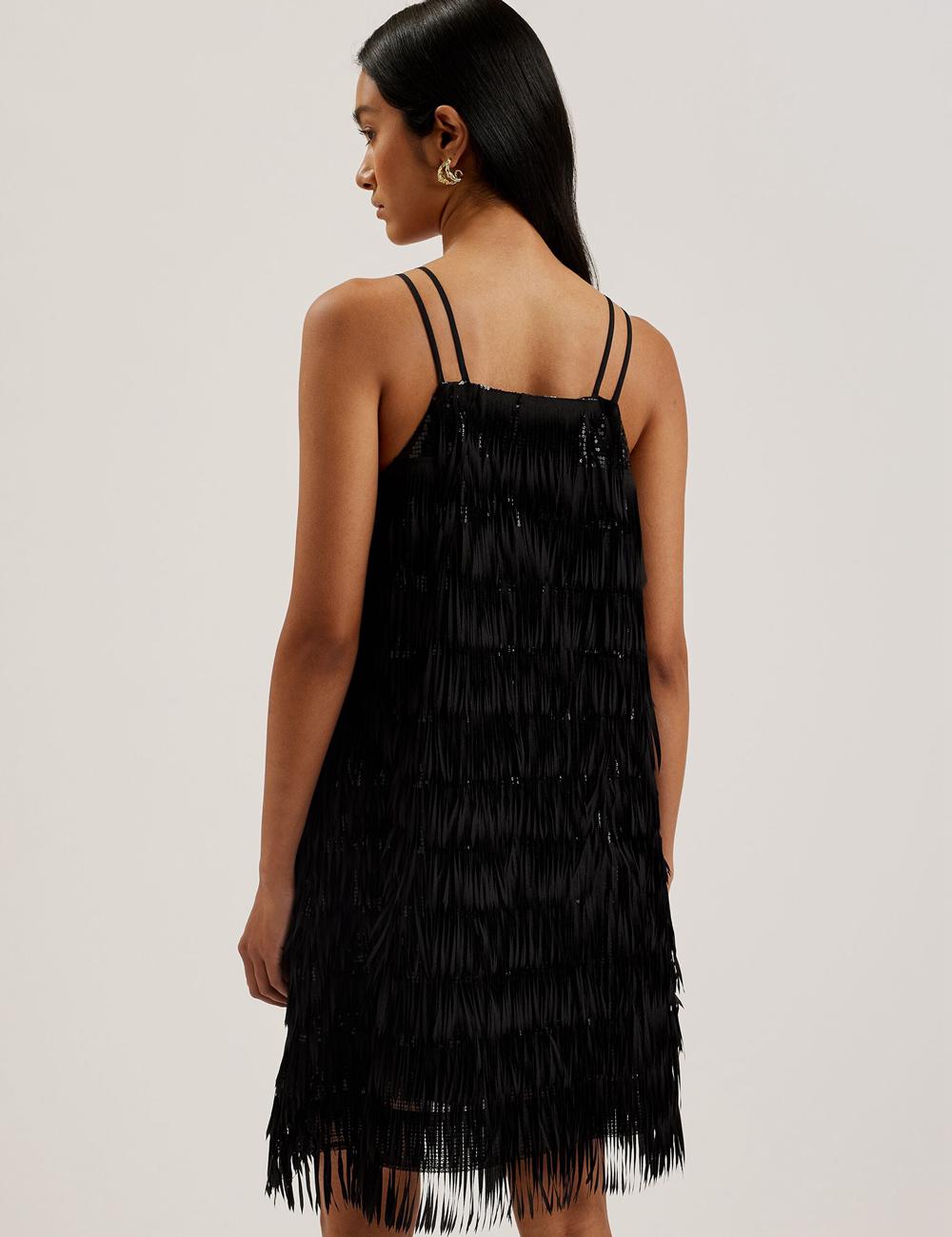 Mini Robe Ted Baker BARTIN - Fringed Sequin Halter Strap Femme Noir | Paris  28195-MEOL