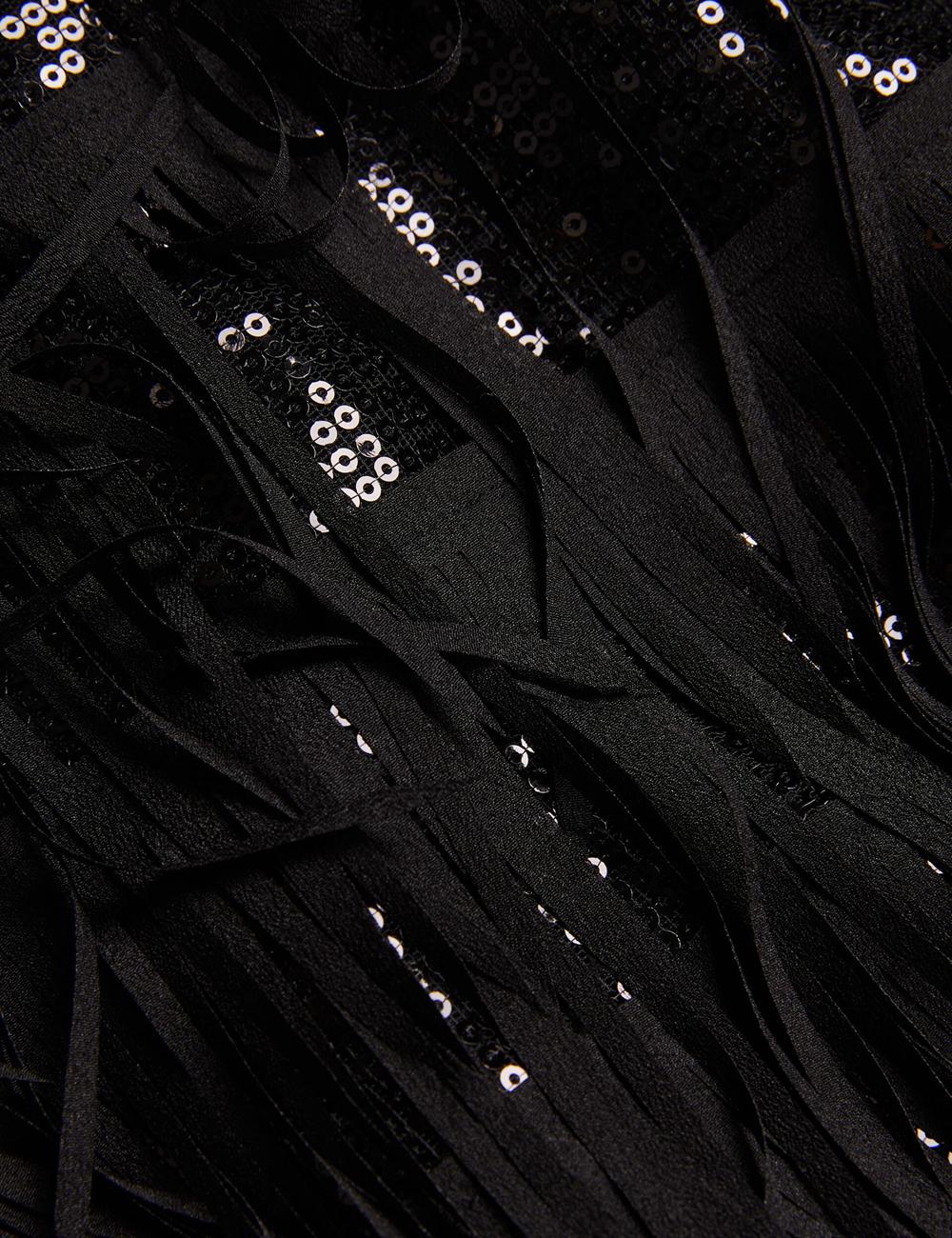 Mini Robe Ted Baker BARTIN - Fringed Sequin Halter Strap Femme Noir | Paris  28195-MEOL