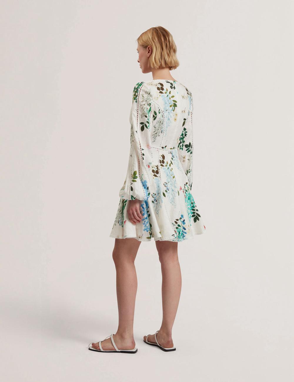 Mini Robe Ted Baker BELVIDA - Floral Crochet Trim Linen Femme Blanche | Paris  52407-QALF