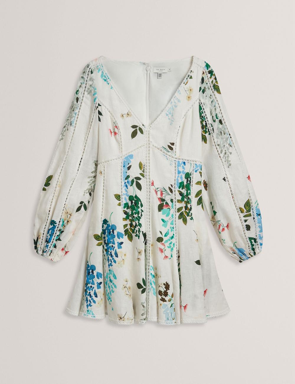 Mini Robe Ted Baker BELVIDA - Floral Crochet Trim Linen Femme Blanche | Paris  52407-QALF