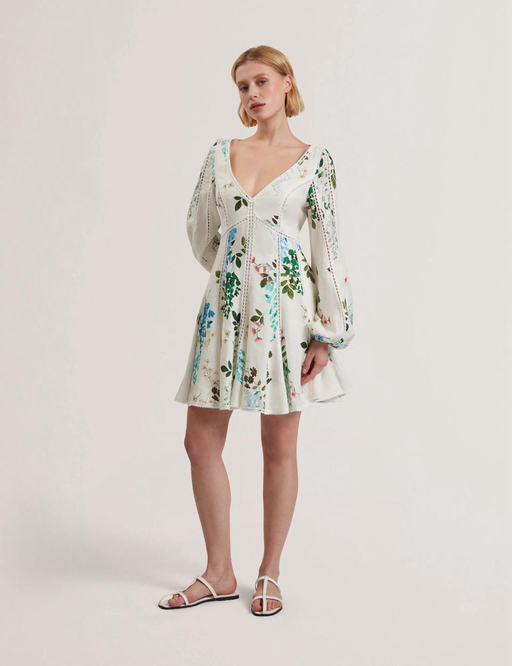 Mini Robe Ted Baker BELVIDA - Floral Crochet Trim Linen Femme Blanche | Paris  52407-QALF