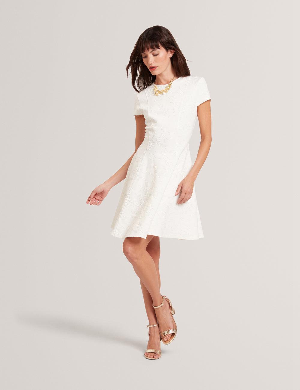 Mini Robe Ted Baker CLODAA - Embroidered Short Sleeve Skater Femme Ivory | Paris  04281-SAPL