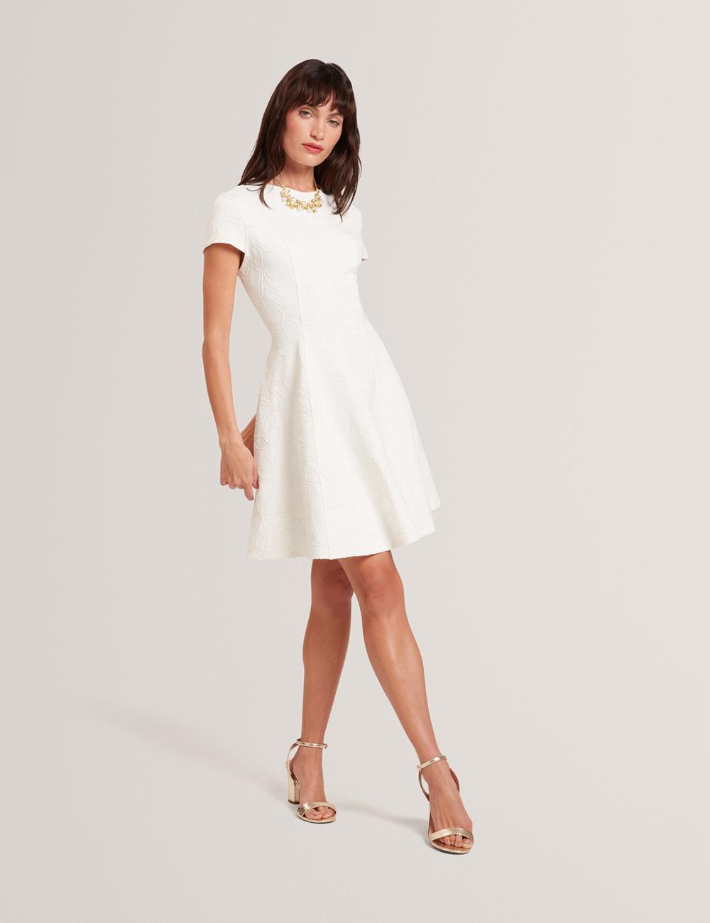 Mini Robe Ted Baker CLODAA - Embroidered Short Sleeve Skater Femme Ivory | Paris  04281-SAPL