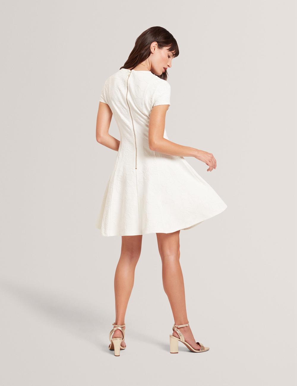 Mini Robe Ted Baker CLODAA - Embroidered Short Sleeve Skater Femme Ivory | Paris  04281-SAPL