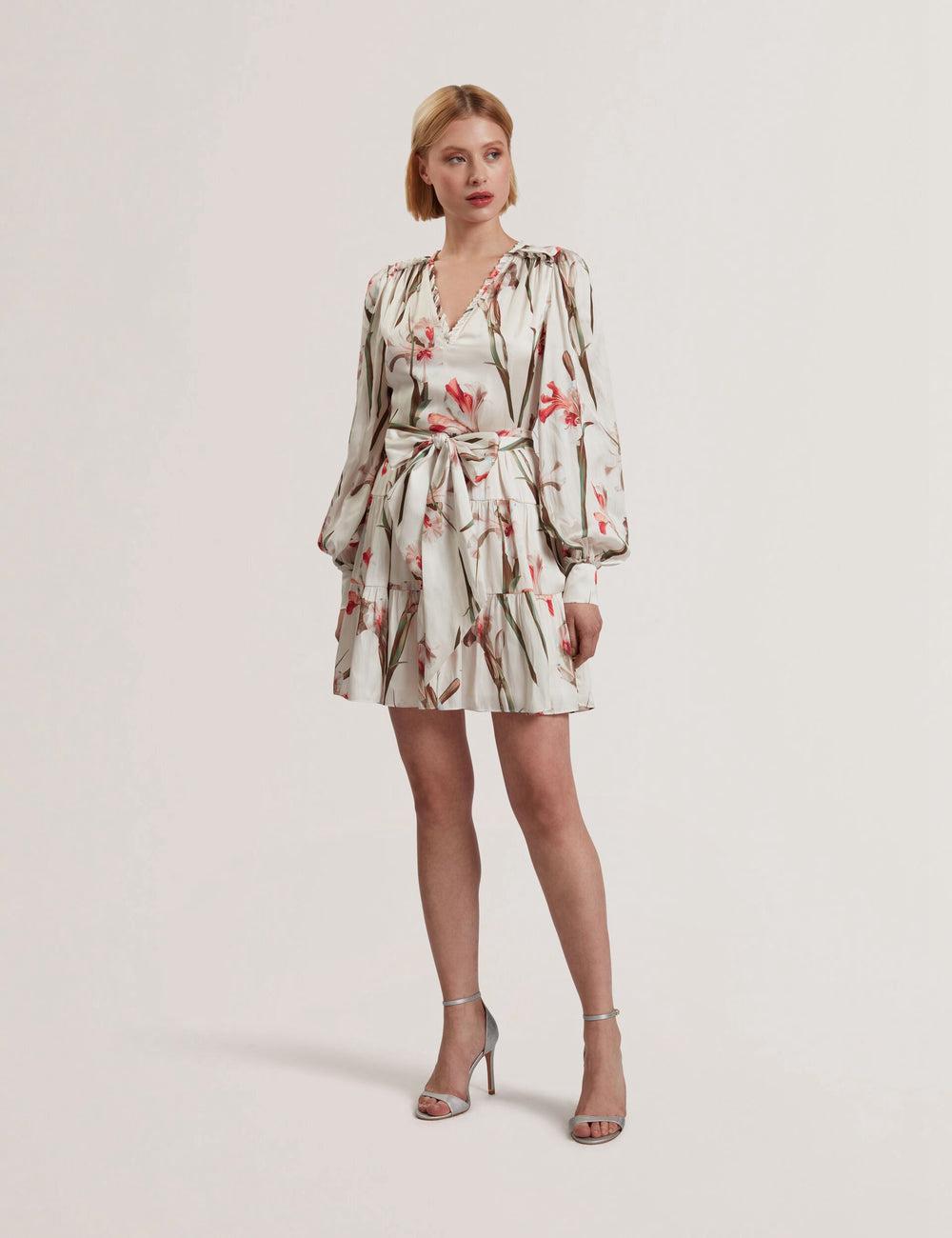 Mini Robe Ted Baker CUIABA - Floral V-Neck Waist Femme Ivory | Paris  70386-PHVO