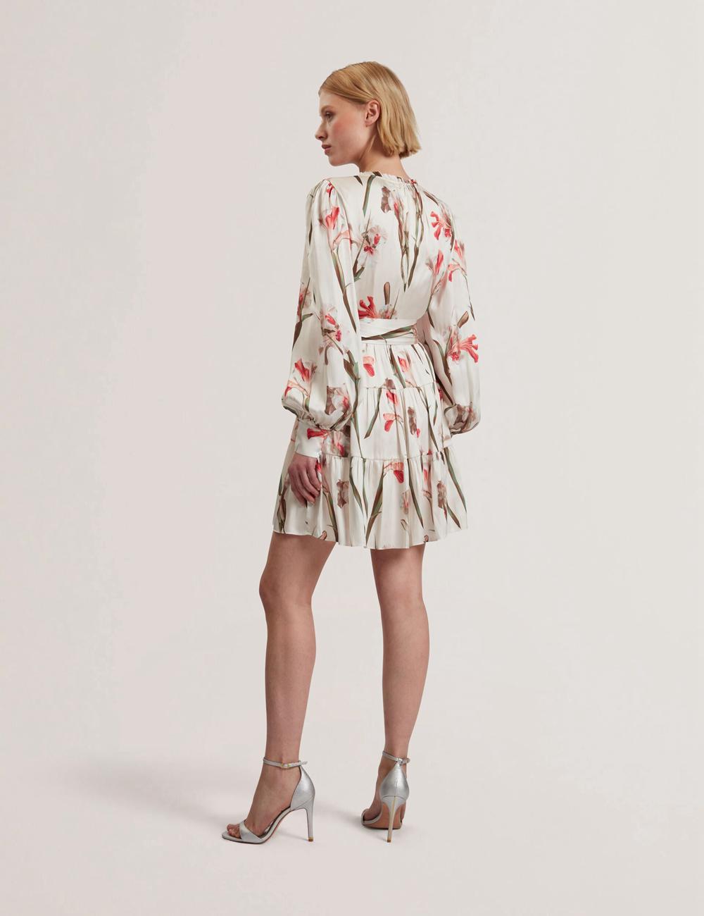 Mini Robe Ted Baker CUIABA - Floral V-Neck Waist Femme Ivory | Paris  70386-PHVO