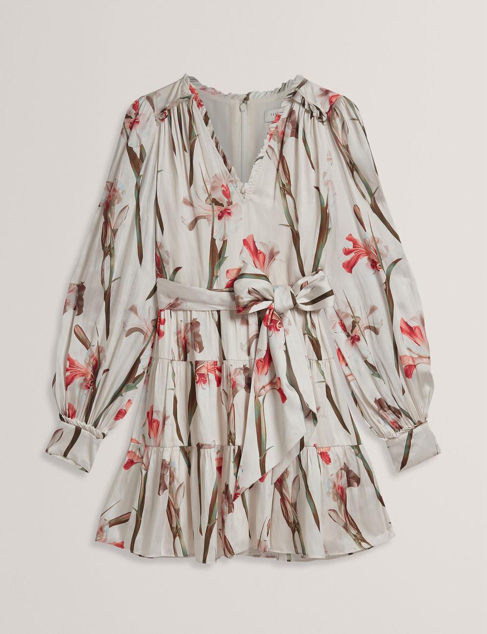 Mini Robe Ted Baker CUIABA - Floral V-Neck Waist Femme Ivory | Paris  70386-PHVO