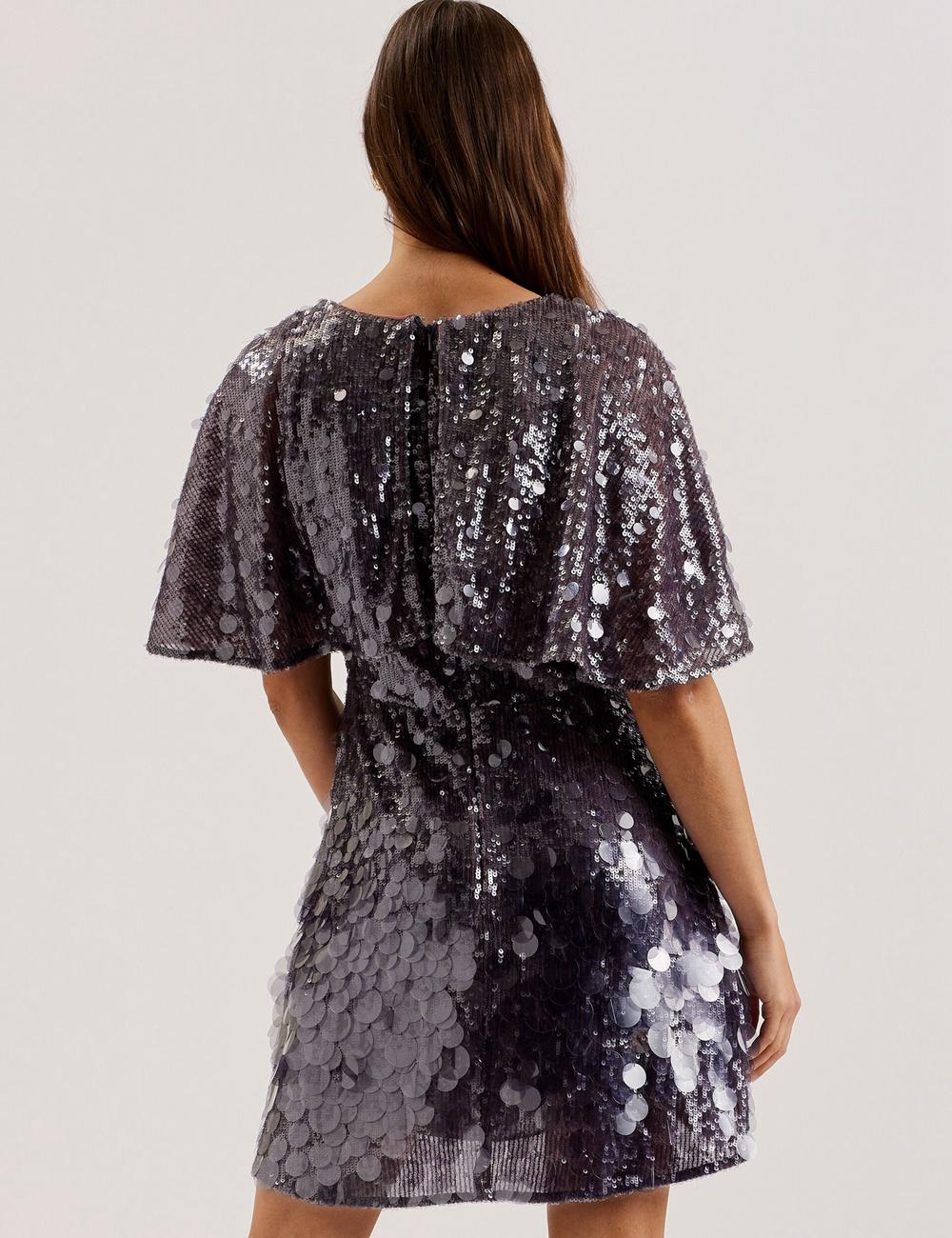 Mini Robe Ted Baker ELISONA - Sequin V-Neck Cape Sleeve Femme Grise | Paris  65807-UGME