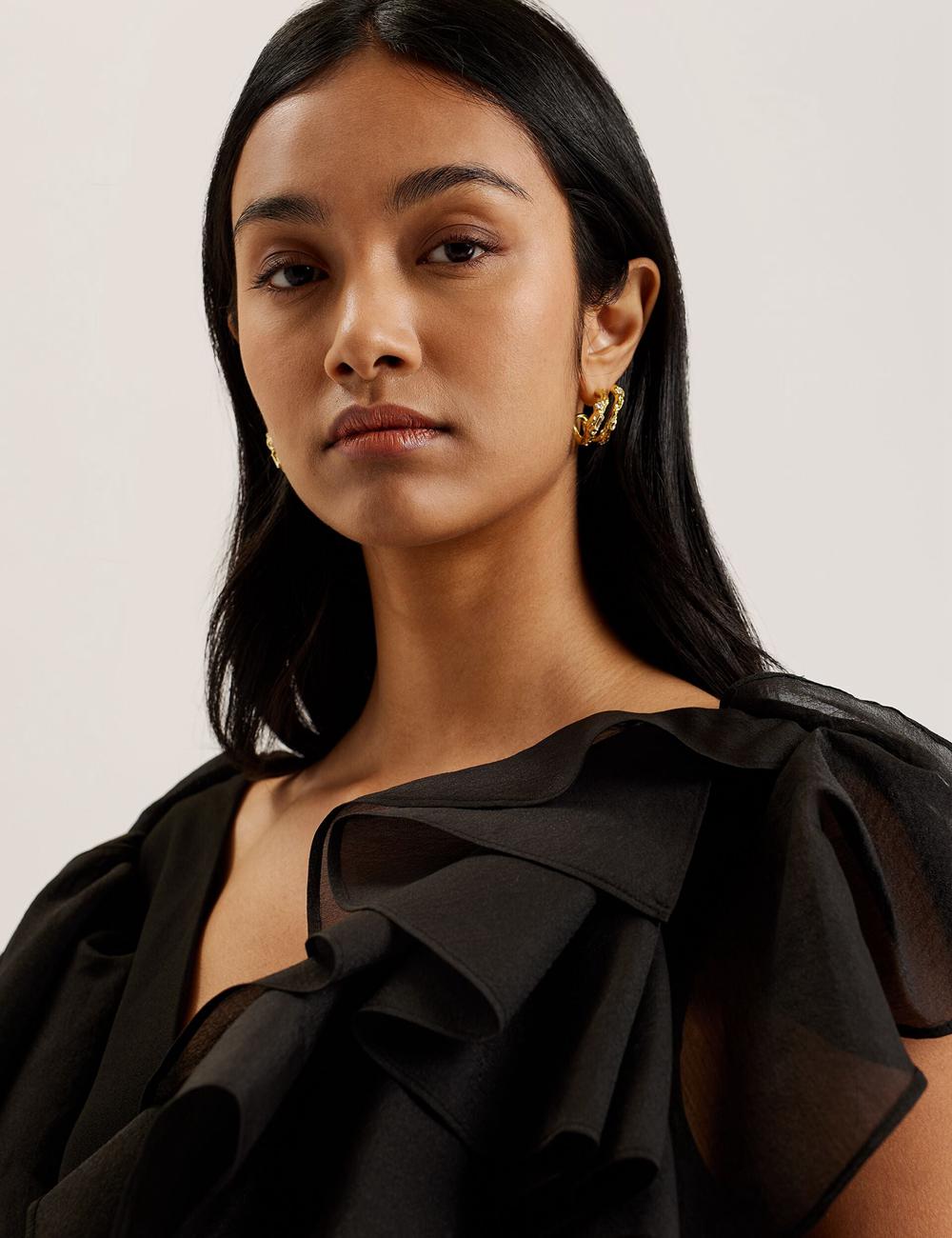 Mini Robe Ted Baker ELQUI - Oversized Ruffle Trim V-Neck Femme Noir | Paris  82073-XBKQ
