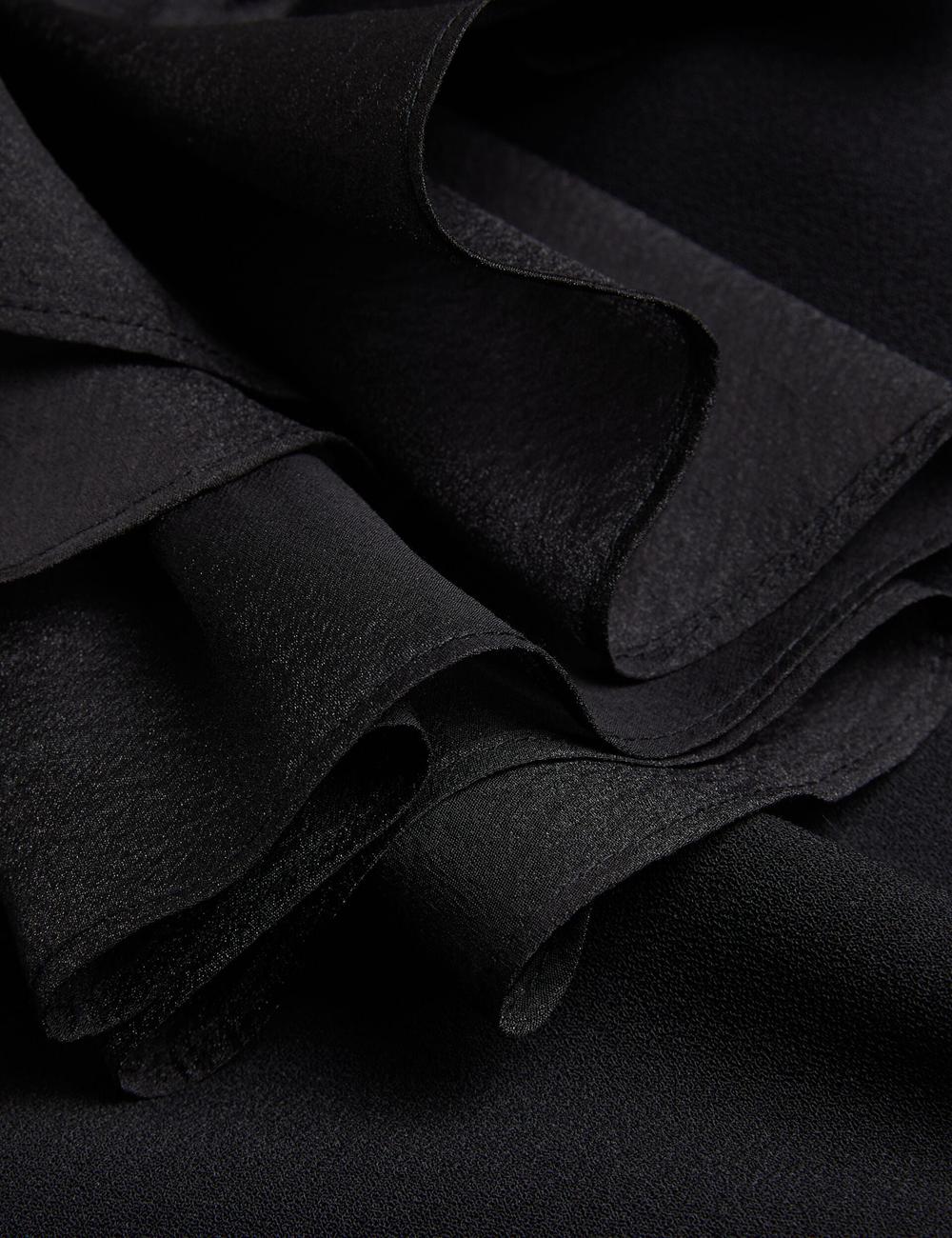 Mini Robe Ted Baker ELQUI - Oversized Ruffle Trim V-Neck Femme Noir | Paris  82073-XBKQ