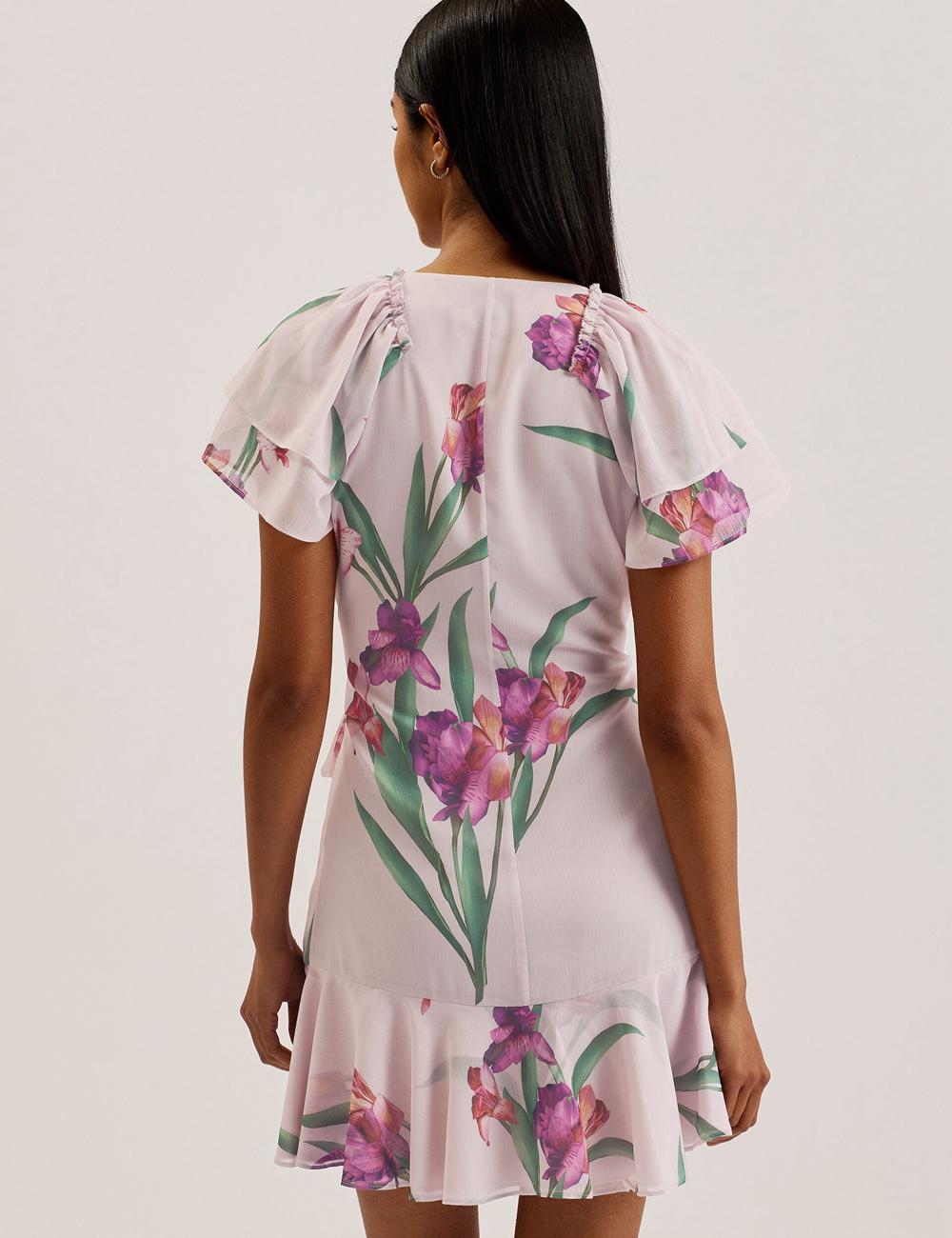 Mini Robe Ted Baker FASNIA - Floral Angel Sleeve Wrap Femme Rose | Paris  50683-HJQU