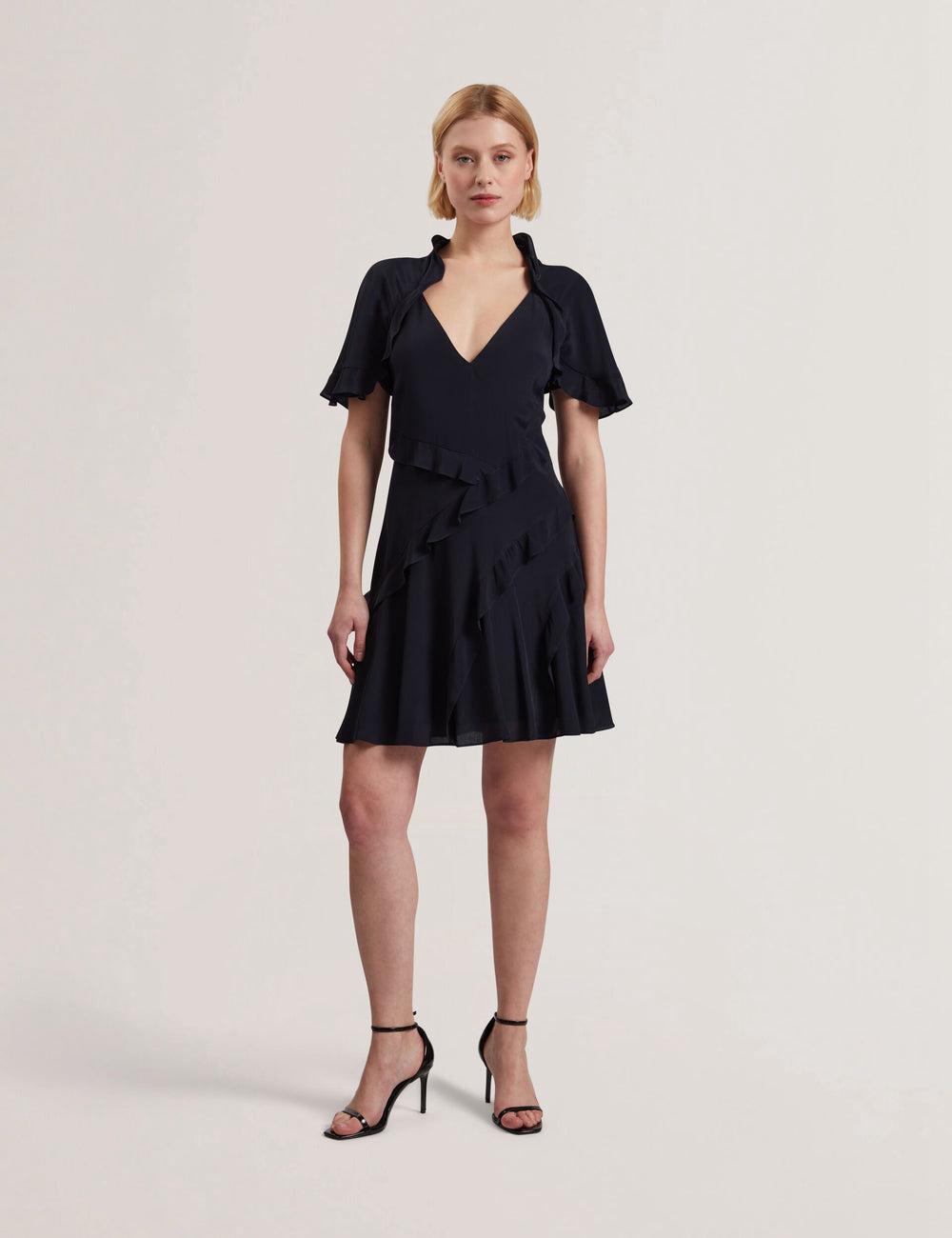 Mini Robe Ted Baker JOJII - Frill Trim Angel Sleeve Femme Bleu Marine | Paris  93801-KNEJ