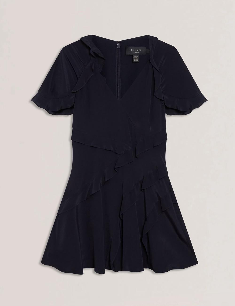 Mini Robe Ted Baker JOJII - Frill Trim Angel Sleeve Femme Bleu Marine | Paris  93801-KNEJ
