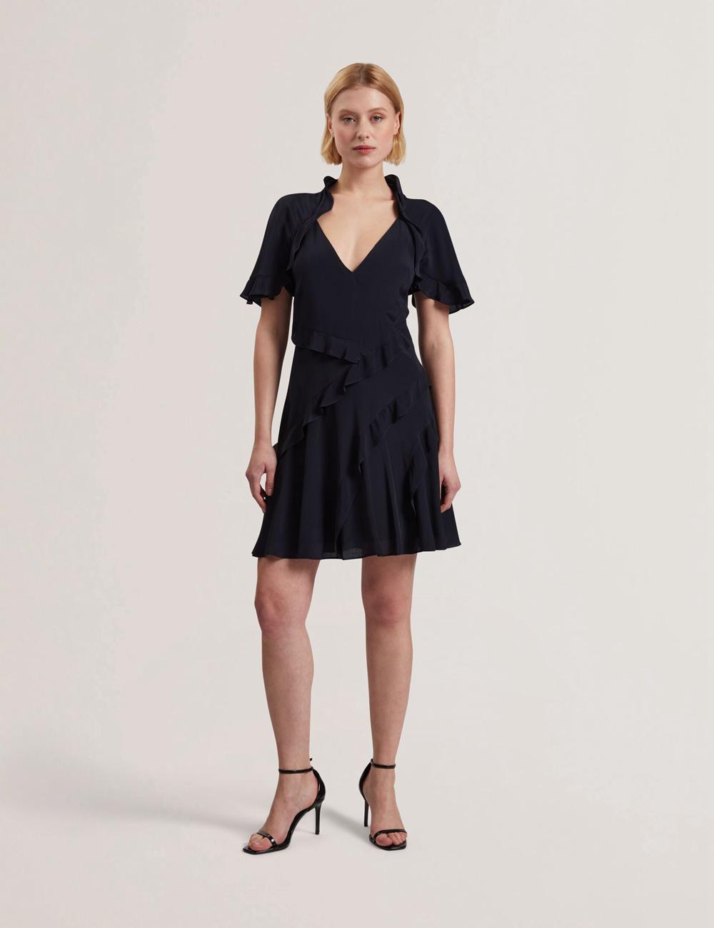 Mini Robe Ted Baker JOJII - Frill Trim Angel Sleeve Femme Bleu Marine | Paris  93801-KNEJ