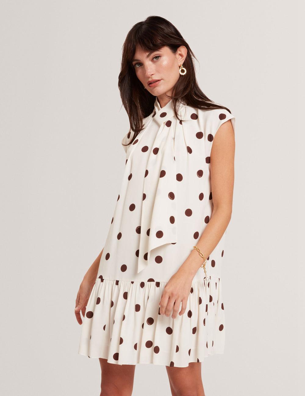 Mini Robe Ted Baker JUTUVA - Polka Dot Neck Shift Femme Ivory | Paris  89752-VKWO