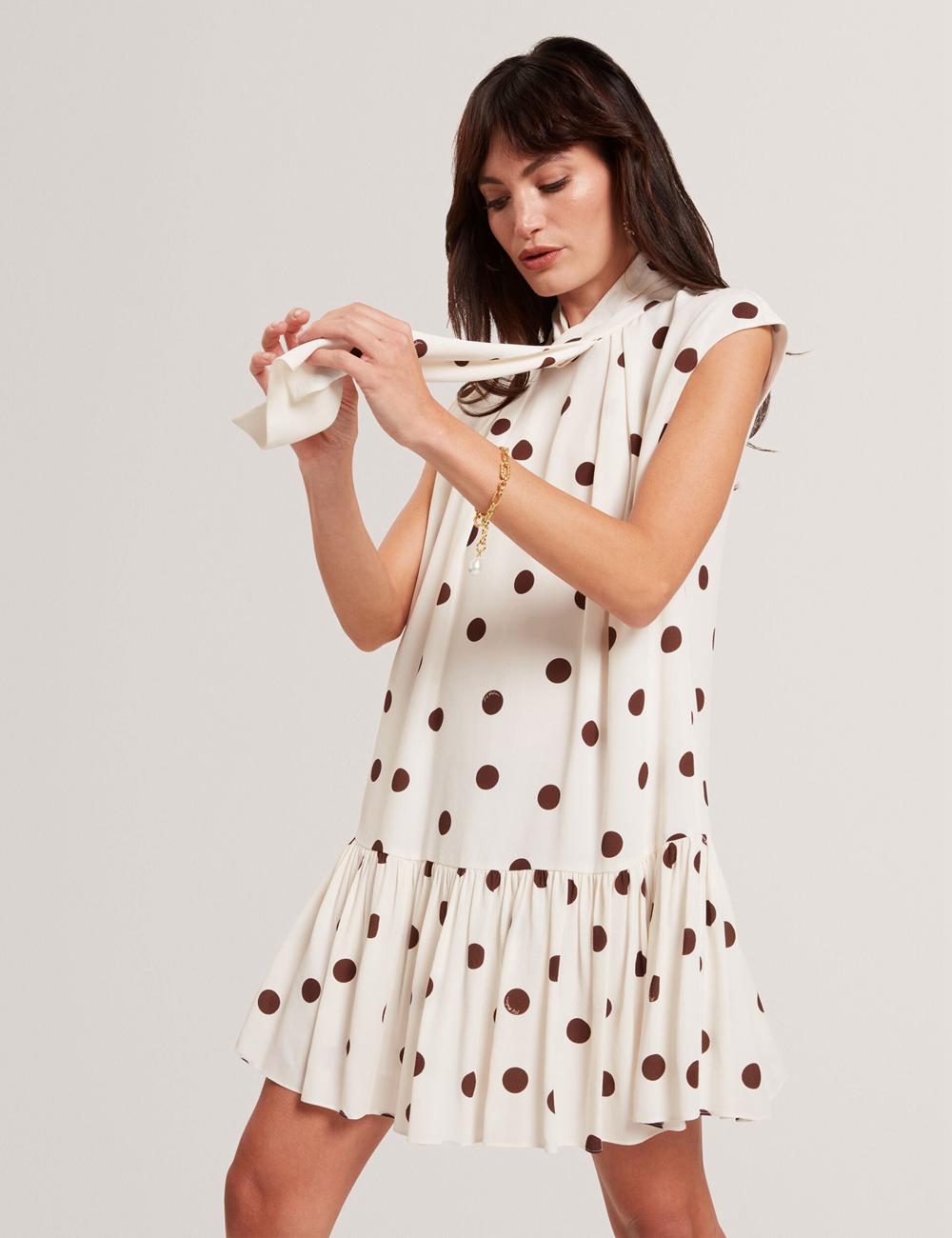 Mini Robe Ted Baker JUTUVA - Polka Dot Neck Shift Femme Ivory | Paris  89752-VKWO