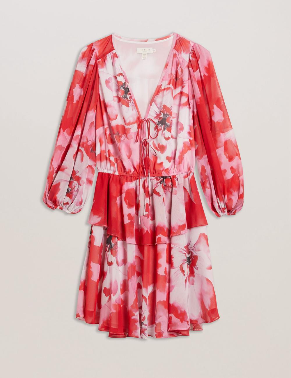 Mini Robe Ted Baker LEYNA - Floral Chiffon Front Femme Rouge | Paris  24698-BHUY