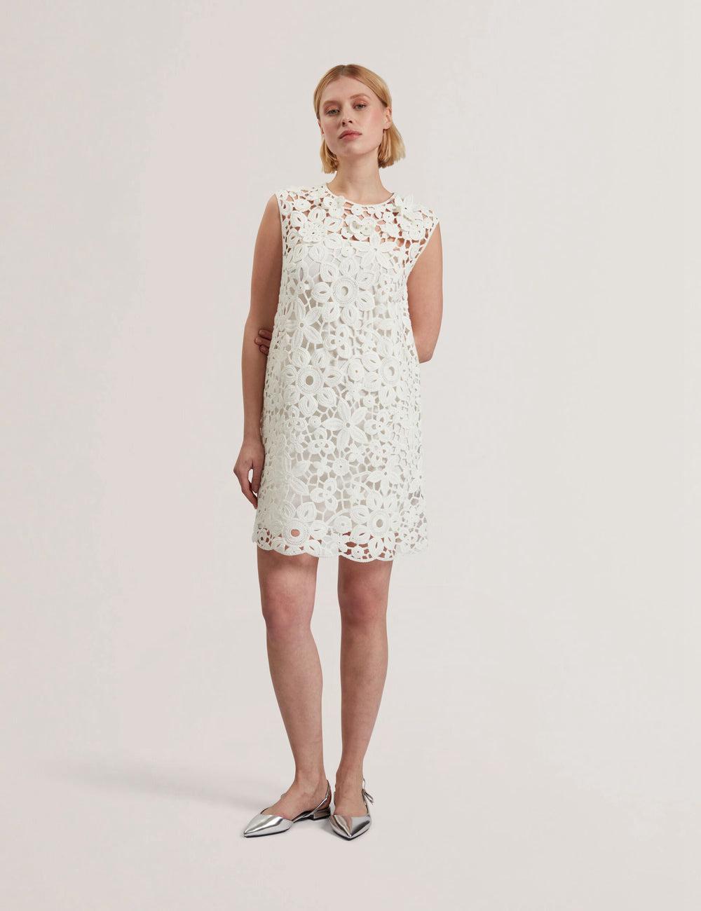 Mini Robe Ted Baker MIIKKA - Crochet Sleeveless Shift Femme Blanche | Paris  21385-JQVK