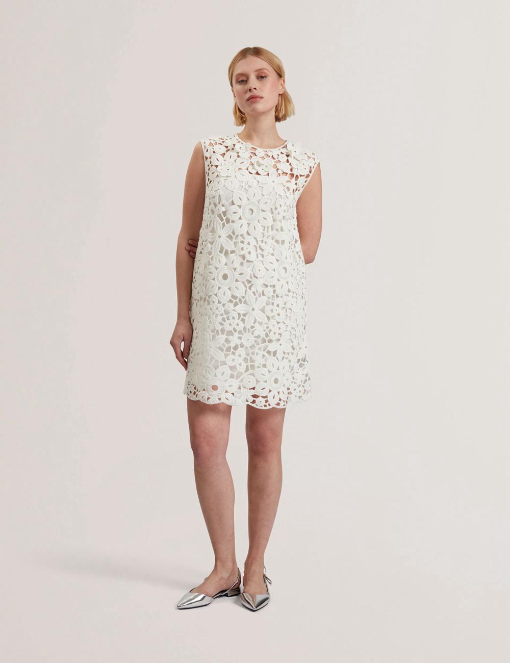 Mini Robe Ted Baker MIIKKA - Crochet Sleeveless Shift Femme Blanche | Paris  21385-JQVK