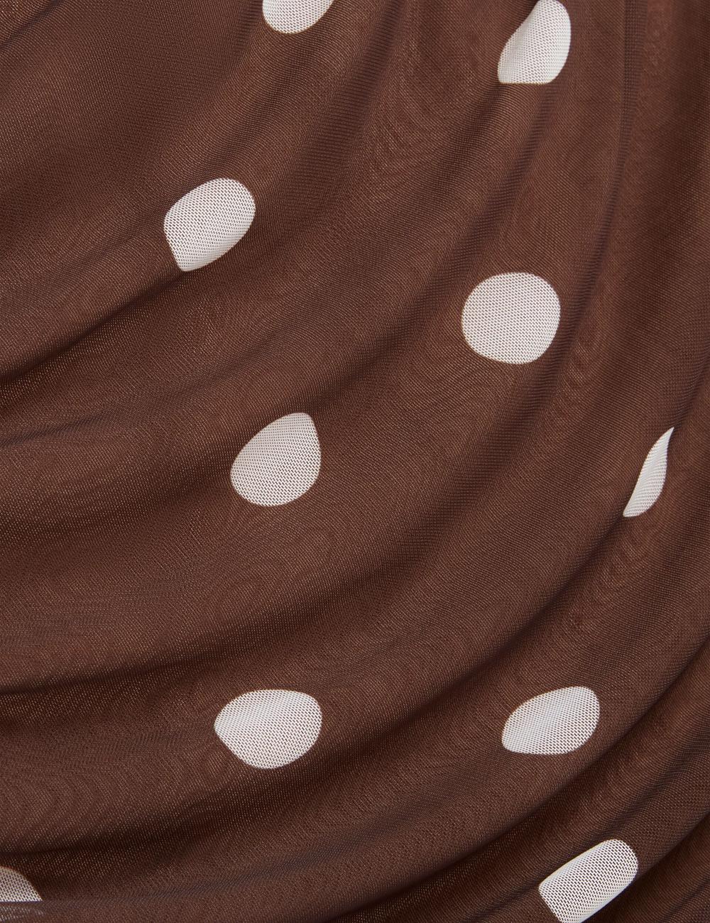 Mini Robe Ted Baker TILDAHH - Off-Shoulder Polka Dot Mesh Femme Marron | Paris  90378-JCIG