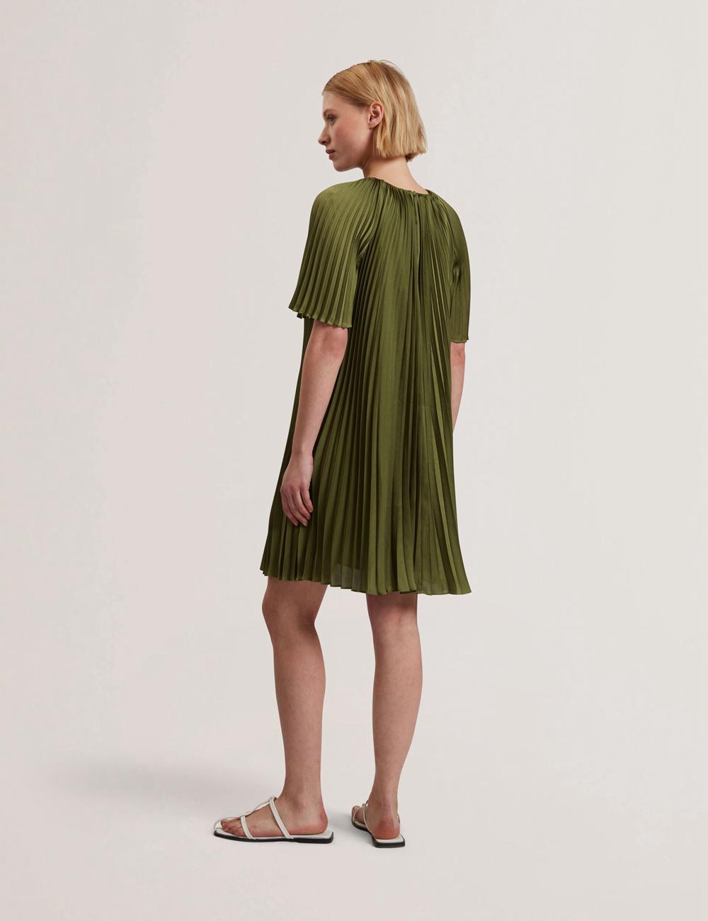 Mini Robe Ted Baker VINLAA - Floral Graphic Pleated Satin Femme Vert | Paris  12697-PGFT