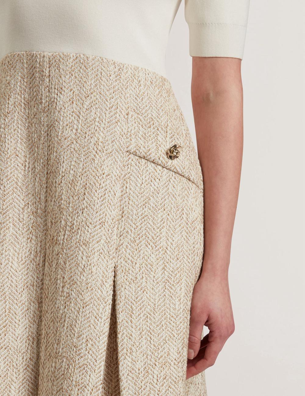 Mini Robe Ted Baker VULPAD - Pleated Boucle With Knit Bodice Femme Ivory | Paris  59826-YILW