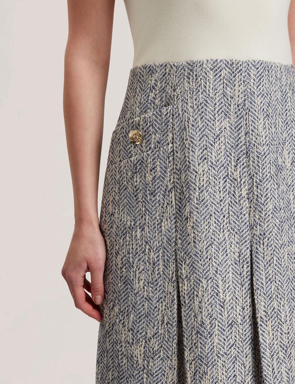 Mini Robe Ted Baker VULPAM - Sleeveless Knit Bodice Boucle Femme Bleu | Paris  53867-JBRQ
