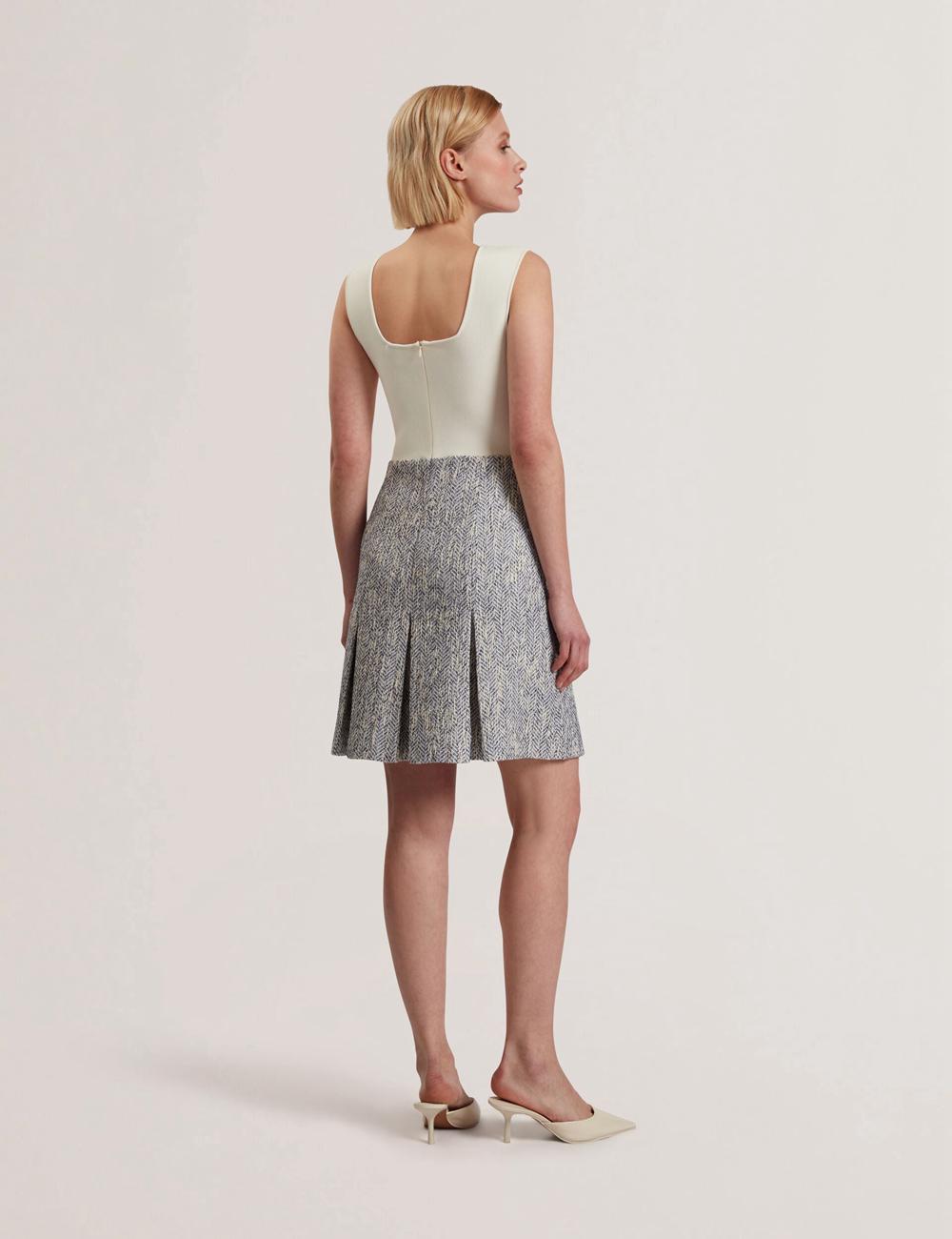 Mini Robe Ted Baker VULPAM - Sleeveless Knit Bodice Boucle Femme Bleu | Paris  53867-JBRQ